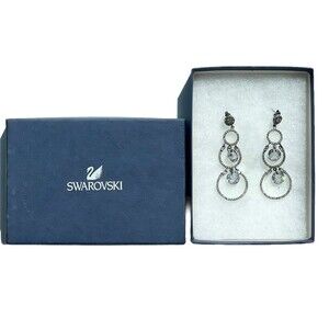 Swarovski Crystal Drop Dangle Hoop Earrings Silver Tone With Box Sparkling Gift